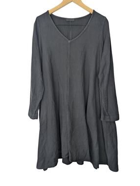 CP Shades Oversized Cotton Lagenlook V-neck Long Sleeve Tunic Mini Dress